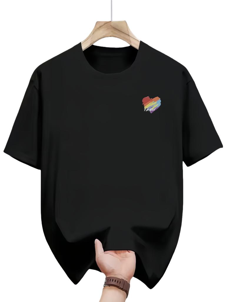 Mens summer fashion casual loose sporty bright color heartshaped printed roundneck shortsleeved Tshirt top