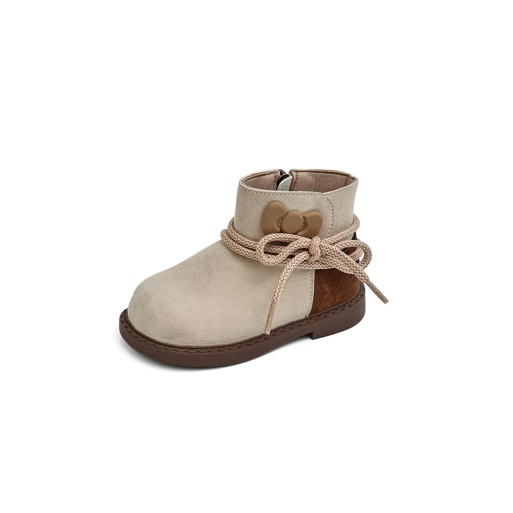 XSHX children's retro Chelsea short boots side zipper autumn and winter new Wenzhou classmates girls bow wide spread toe