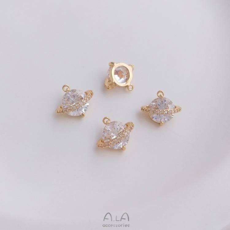 14K Gold-Filled Zircon Planet Charm Pendant for DIY Jewelry: Bracelets, Earrings, Necklaces