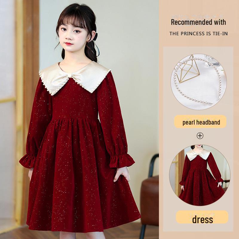 Stylish 2023 Autumn & Winter Girls' Long Sleeve Princess Dress with Velvet
