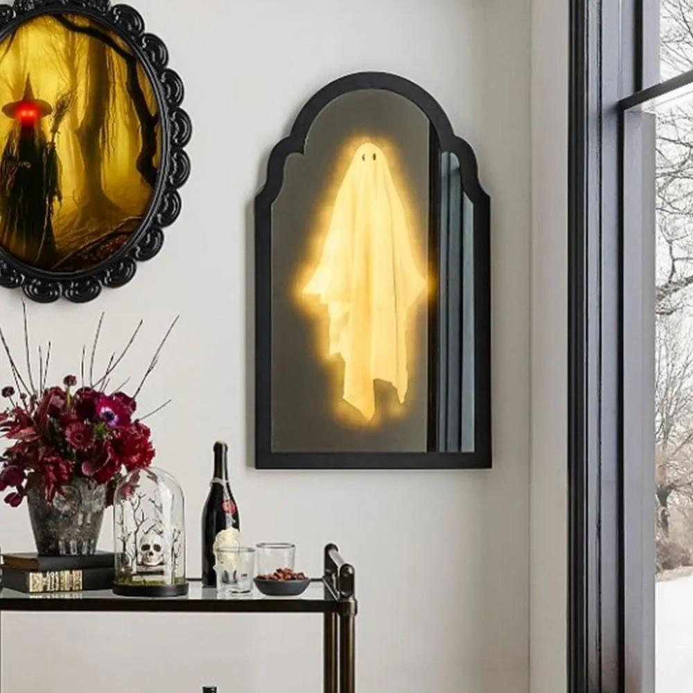 Thickened Halloween Ghost Mirror Night Light Plastic Spooky Scary Ghosts Table Mirror LED Ghost Hologram Mirror Decorations