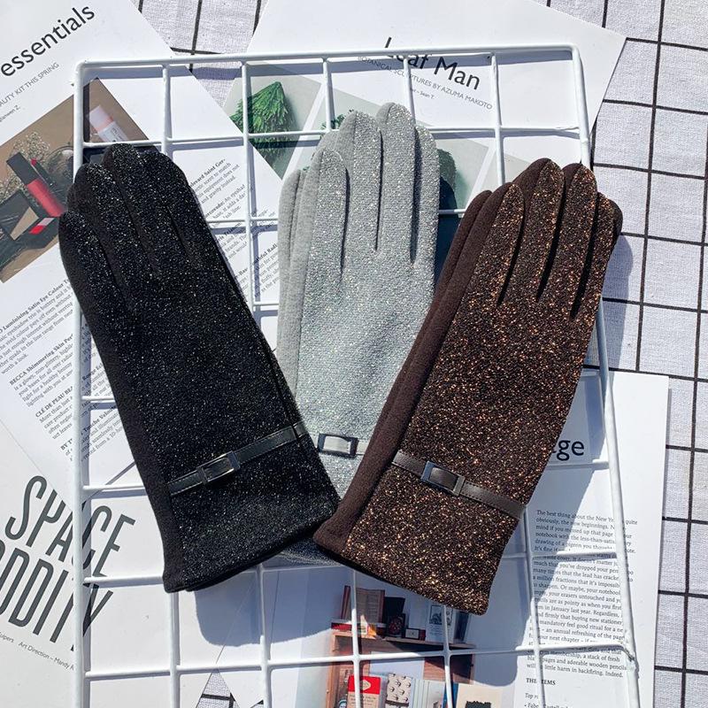 Women Winter Keep Warm Touch Screen Shiny Bright Silk Gloves Fashion Personality Elegant Luxury Style Drive Cycling