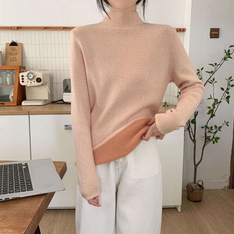 Autumn and Winter Thickened Inner Semi-turtleneck Loose Integrated Fleece Andy Fleece Sweater Women's Soft Waxy Knitted Bottoming Top