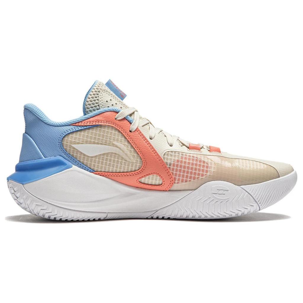Li Ning Storm 8 Low Slip Resistant Abrasion Resistant Low top Basketball Shoes Men's White Orange Blue ABFU025-4
