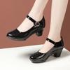 Fashion 5.5cm 7.5cm  Breathable Cutout Block Heels Shoes 2025 Soft Leather Platform Pumps for Mom Dance Model