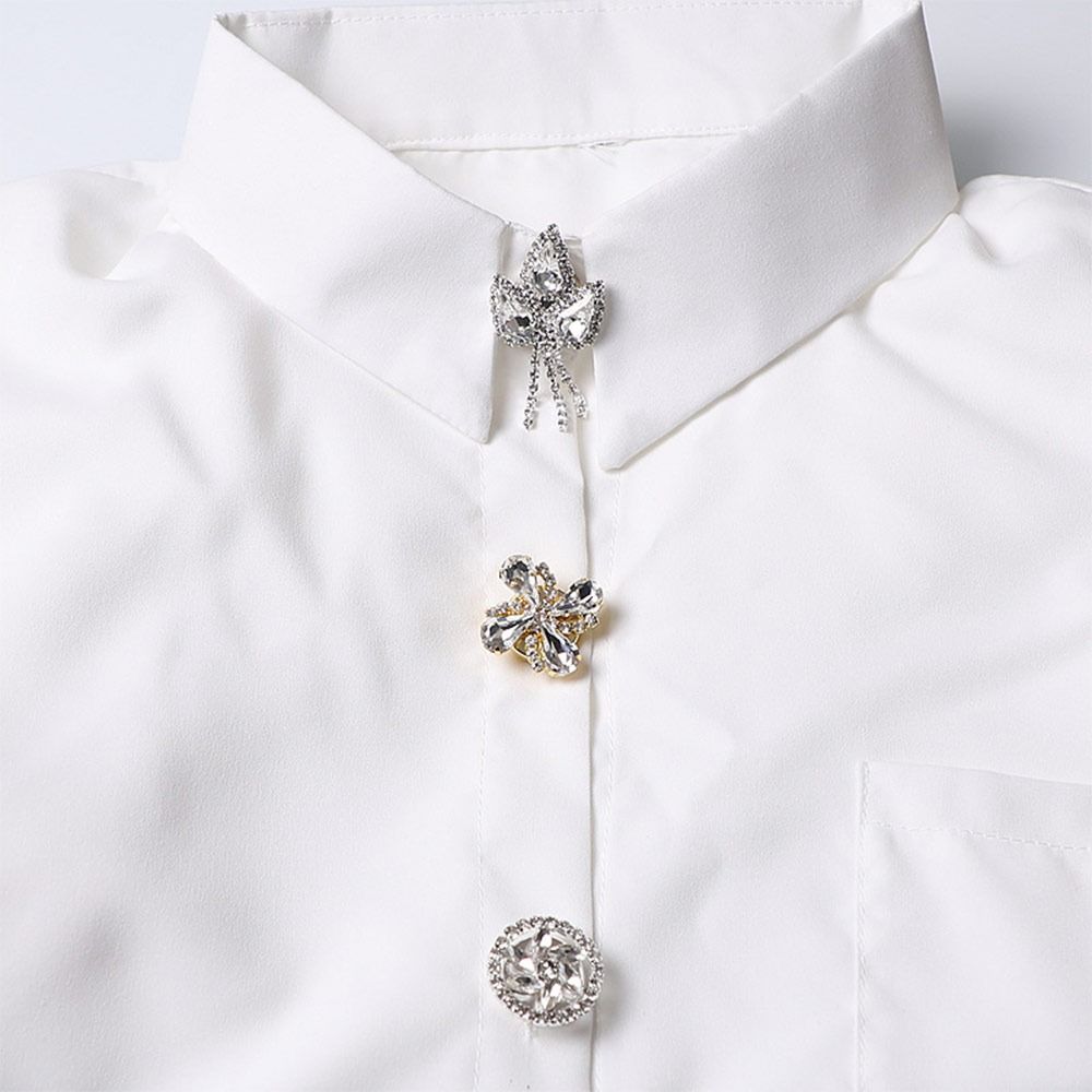Flower Rhinestone Button Cover Alloy Detachable Clip-On Button  for Shirt Tuxedo Accessories