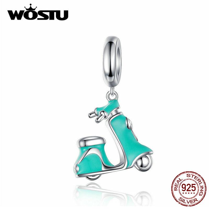 

WOSTU электромобиль велосипед плавающий подвеска из стерлингового серебра 925 пробы зеленые эмалированные бусины подходят для браслета HCC2202