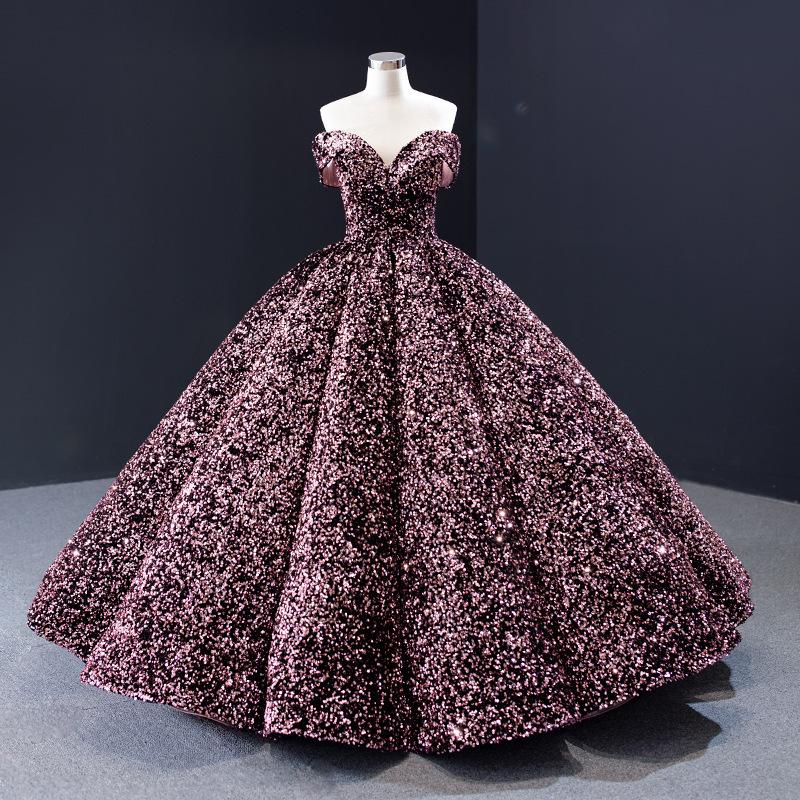 Cross-border Shiny Pitaya Puffy Skirt Wedding & Evening Gown