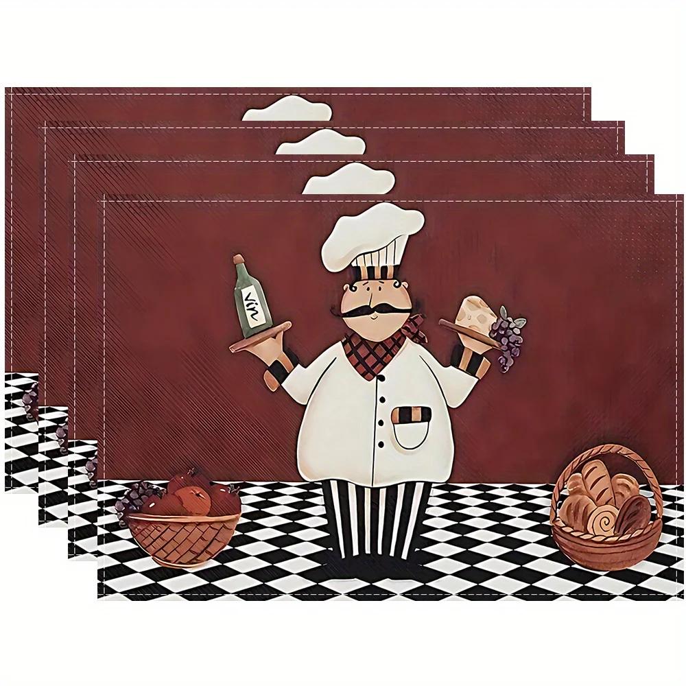 1 pièce Sets de table rouges à carreaux pour cuisine de chef, Sets de table amusants, Sets de table pour table de salle à manger style ferme, Ensemble de table essuyable