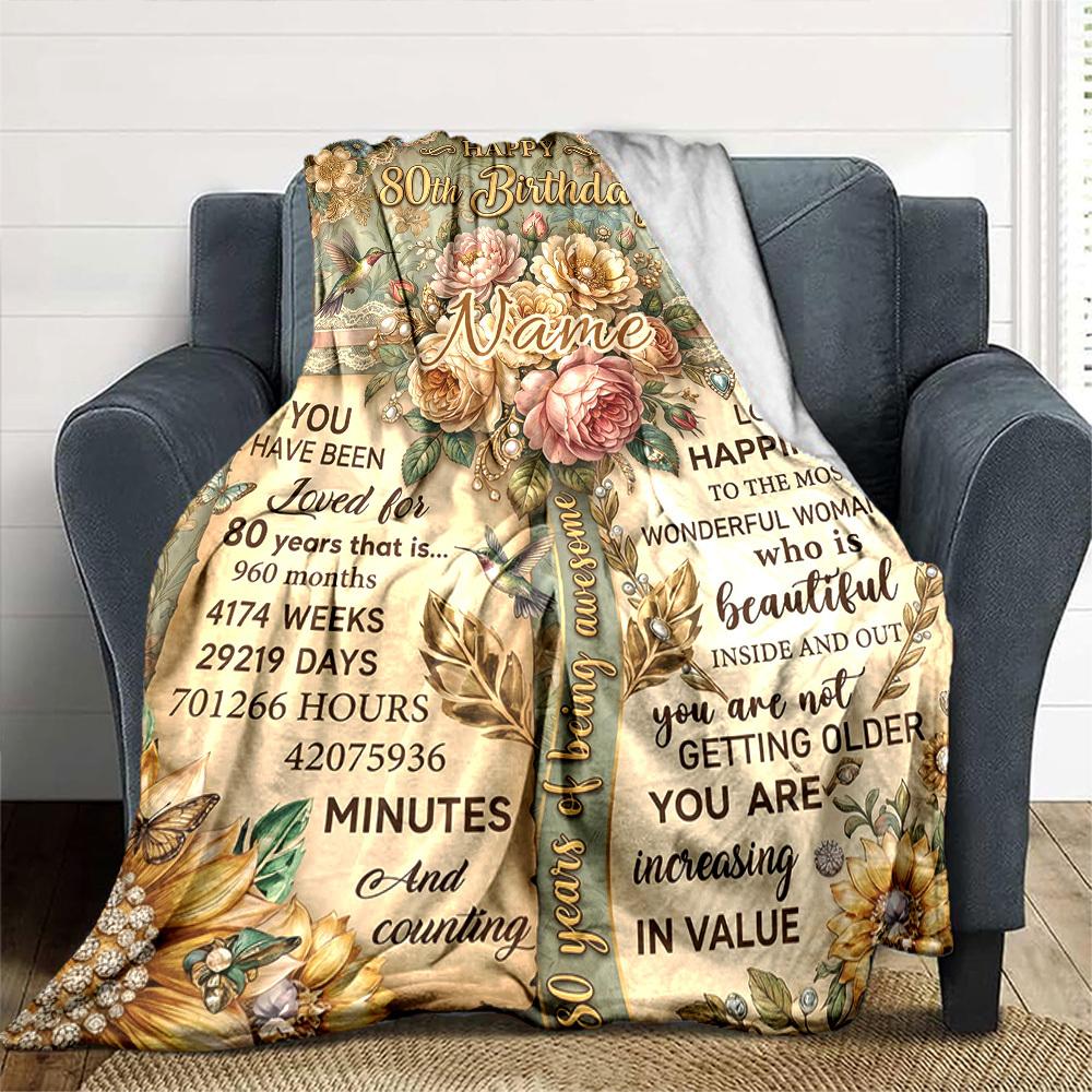 80Th Birthday Celebrationcustomize Your Name Blanket Warm Comfortable And Soft Blankets Are Suitable For Home Lunch Break Blanket Office Sofa Sofa