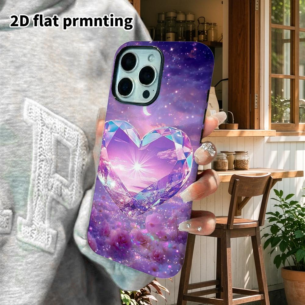 Phone Case: 2D Flat Design Suitable for iPhone 18, 17, 16, 15, 14, 13 Pro Film Protection Case, Couple Style, Purple Fantasy Heart, Christmas and Hall