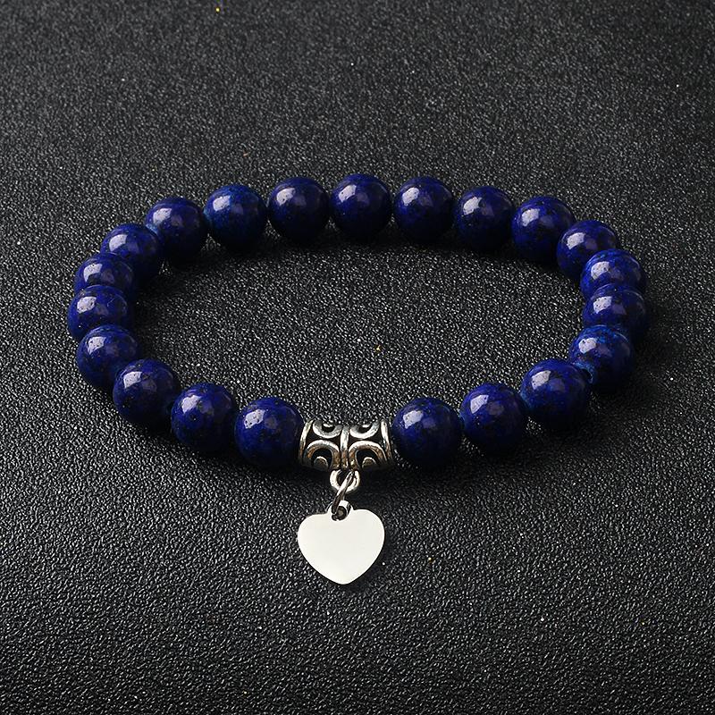 Original Amethyst Heart Charm Bracelets Women 316L Stainless Steel Pendant Bracelets Nature Stone Beaded Couple Jewelry Pulsera