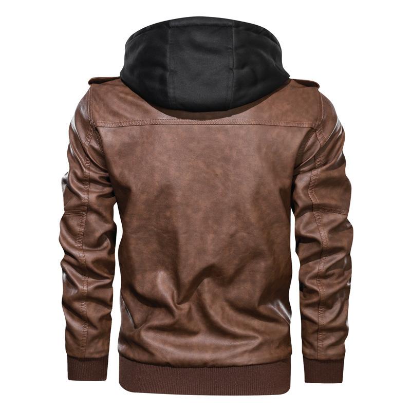 [European size] Winter men's removable hooded pu leather jacket, large size casual locomotive leather jacket for men