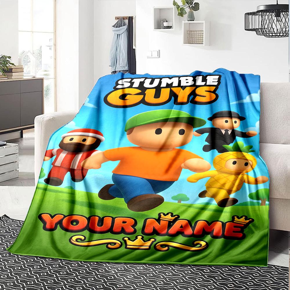 Stumble Guys Customize Your Name Blanket Gift Customizable Blanket Soft & Cozy Great for Couch Bed Seaside Living Room Ideal for All Seasons