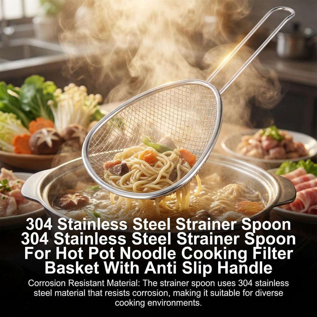 304 Stainless Steel Strainer Spoon For Hot Pot Noodles Cooking Filter Basket With Anti Slip Handle