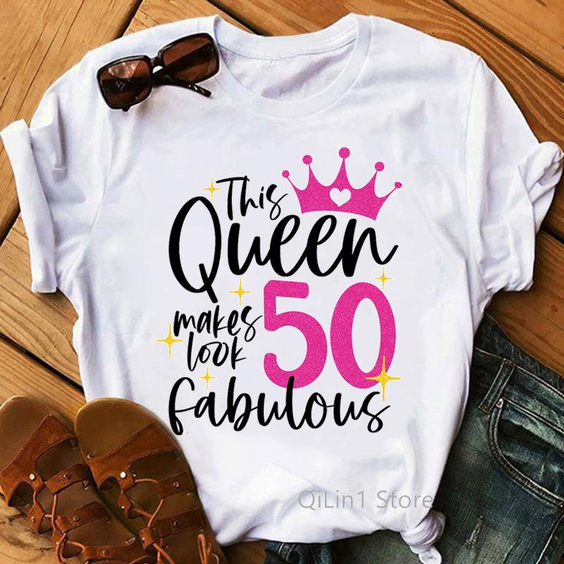 Europe and The United States Womens 50th Birthday Blouse Half Sleeve A Generation of Hair Tshirt Crewneck Tshirt Women Tops
