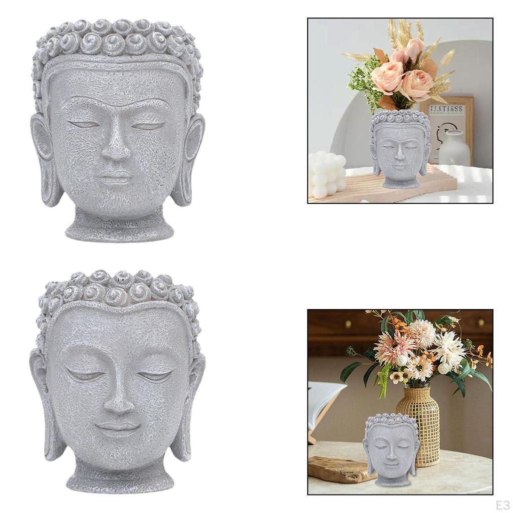 Buddha Head Flower Pot Figurine Decorative Gift Organizer Statue Plant Container for Table