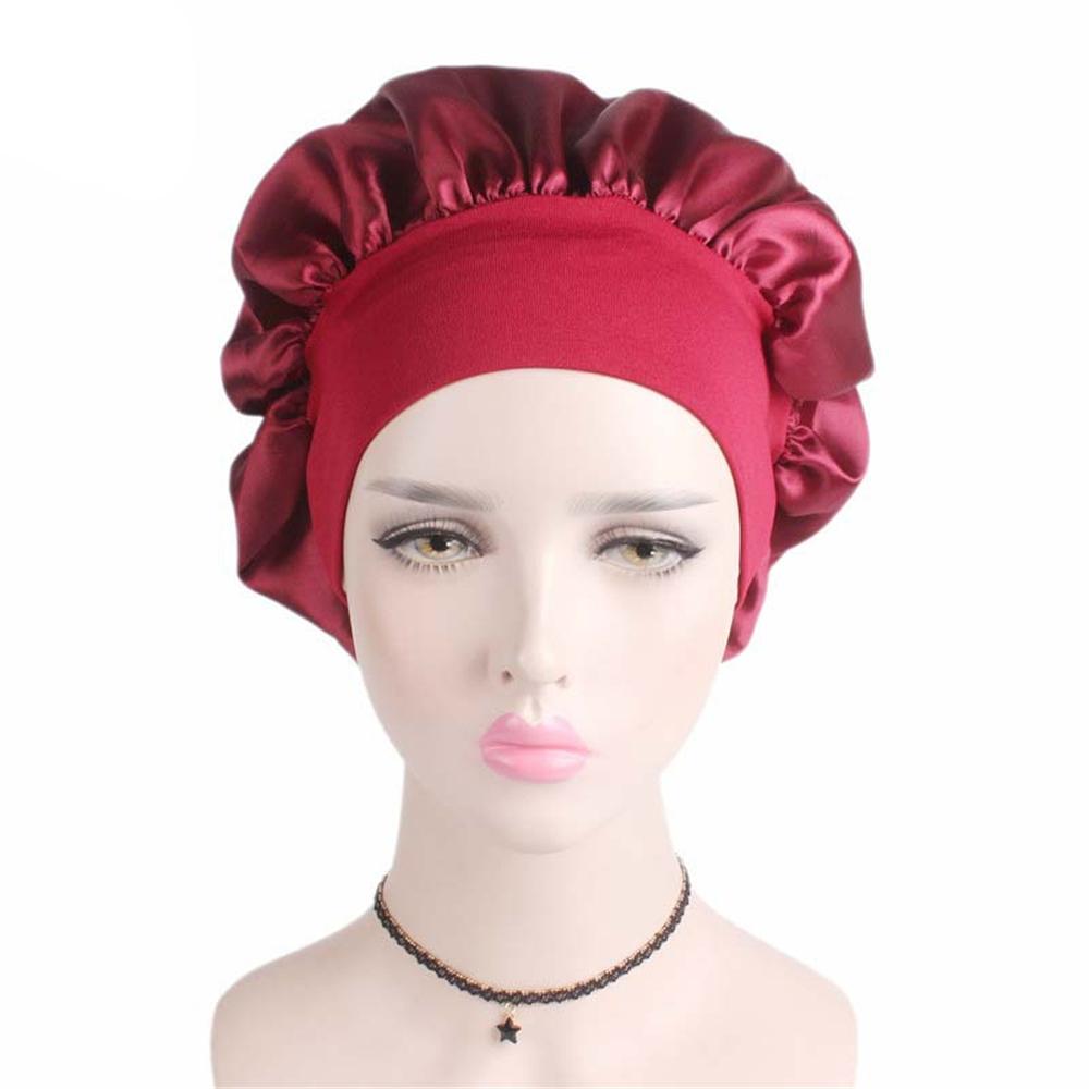 New Women's Satin Solid Wide-brimmed Sleeping Hat Unisex Head Wrap Elastic Band Cap Hair Care Bonnet Night Hat Bonnet De Nuit