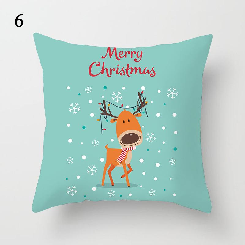 Christmas Cartoon Santa Claus Elk Penguin Decorative Pattern Pillow Case Bedroom Living Room Sofa Cinema Car Throw Pillow Case