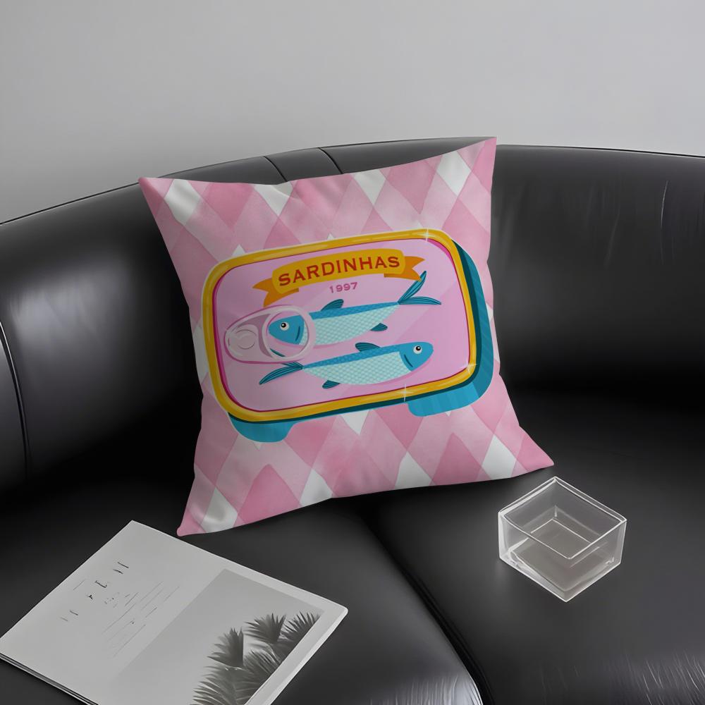 Cute Coastal Charm Sardines Ins Cushion Cover Pillowcase Ultra Soft Skin Friendly Fabric Cloud Like Comfort & Concealed Zipper