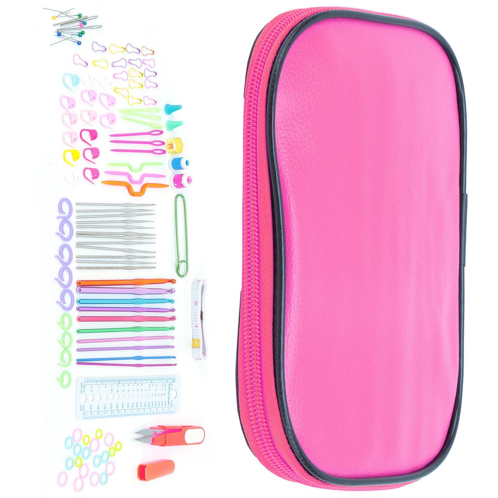 100 Pcs Crochet Hooks Set DIY 22 Crochet Set with Small Accessories for Knitting Enthusiasts BeginnersPink