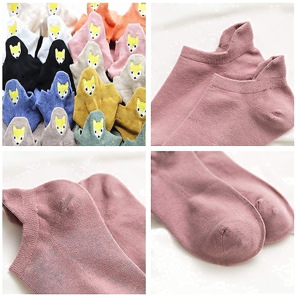 Embroidered 10 Pairs In 10 Foot Short Crew Short Socks with Cute Golden Fox 3D Suitable for All Seasons Socks, Colors, Covers, Socks, Women's Socks,