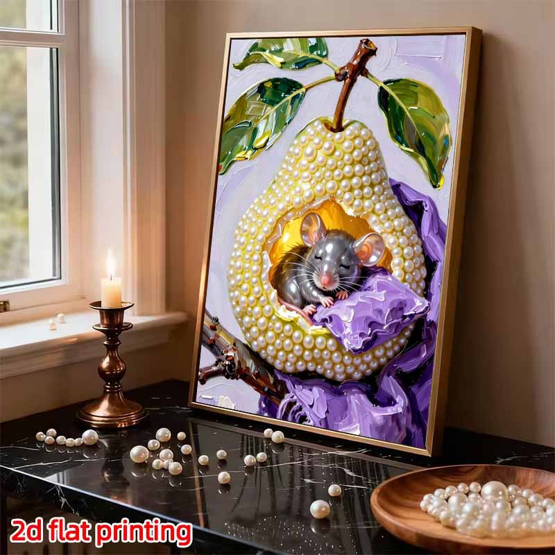 DIY Frameless Pearl Painting Kit Cute Mouse Pear 3D Shiny Bead Art Canvas Relaxing Creative Craft Home Wall Decor Gift