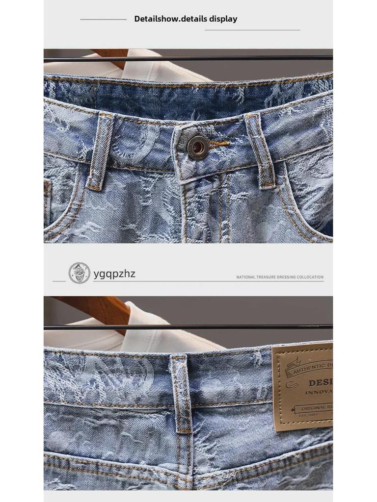 2024 Men's Trendy Loose Straight Denim Shorts: Mid-Length Youth Breeches