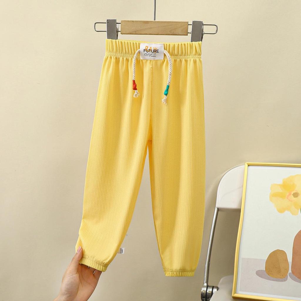 Kids' Summer Mosquito-Proof Ice Silk Pants - Lightweight 9/10 Length for Boys and Girls