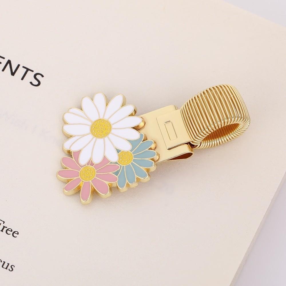 Cherry Blossom Daisy Pen Holder Metal Bookmark Spring Pen Clips with Enamel Coating Anti-lost Pen Loop Holder