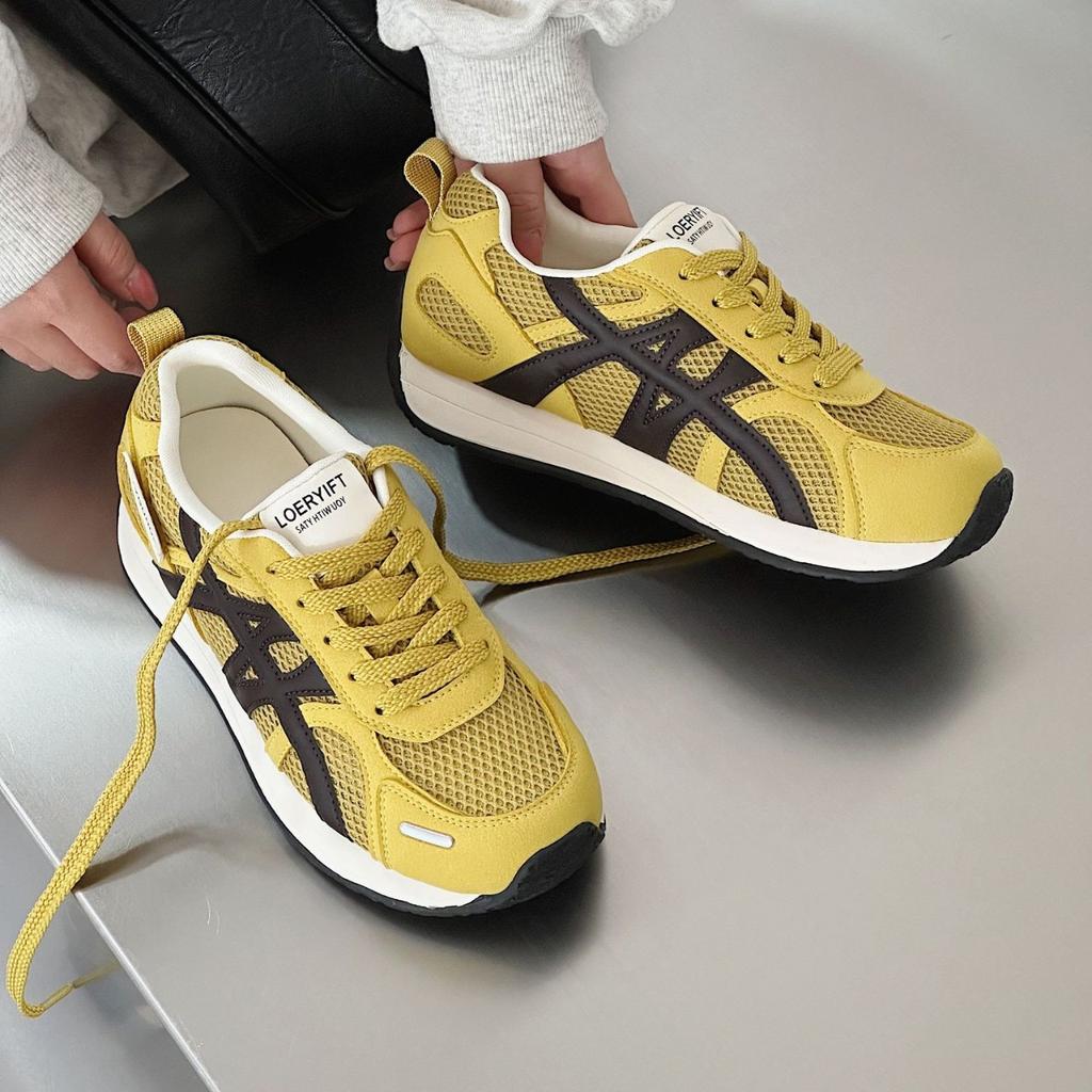Retro vielseitige Sport-Joggingschuhe Damen 2025 Frühling neu Leder Mesh atmungsaktiv leicht lässige Dad-Schuhe