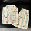 Little Fresh Self-Deprecating Bear Pajamas Women'S Summer Sweet Cartoon Striped Short-Sleeved Ice Silk Loungewear Suit