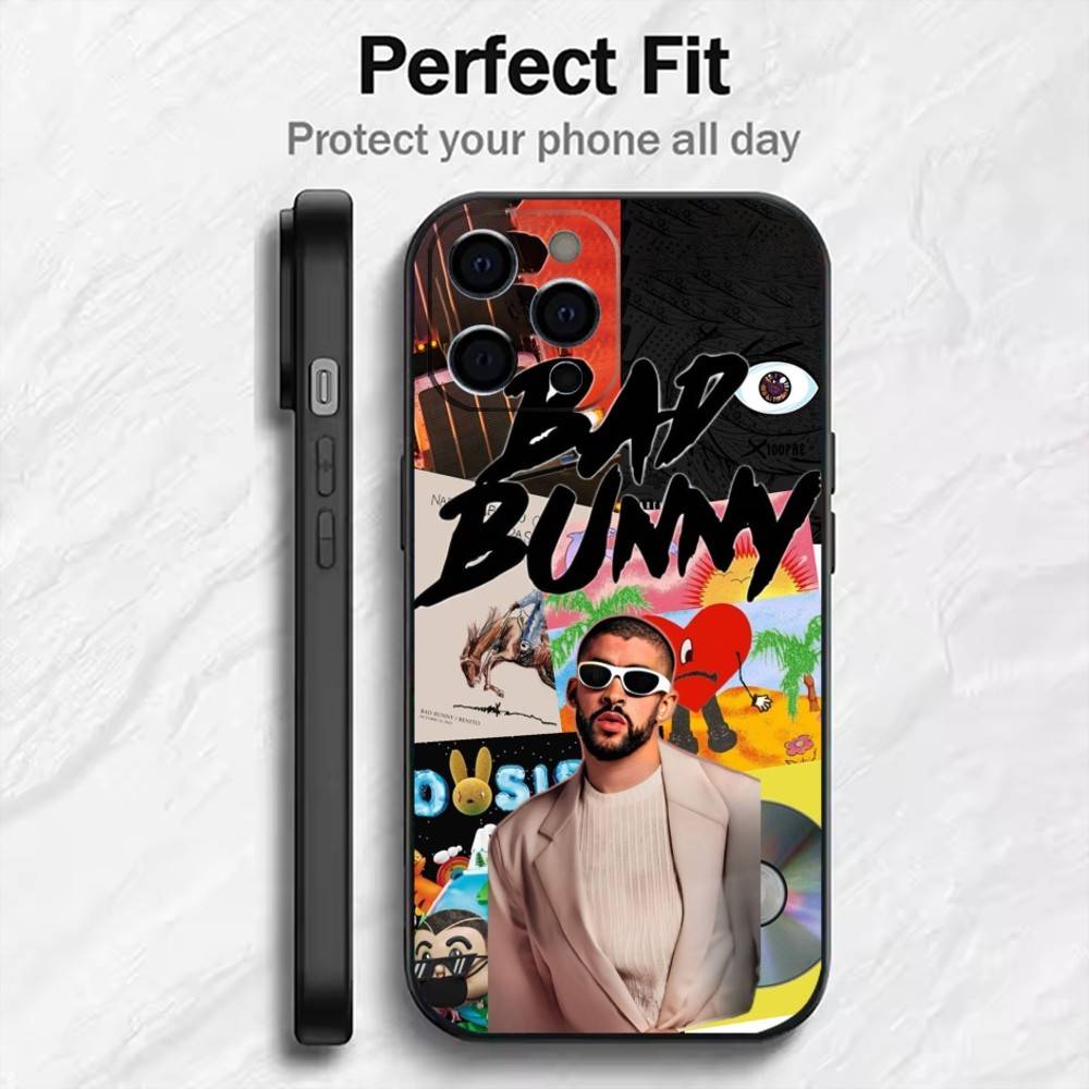 Singer B-Bad B-Bunny Phone Case For iPhone17,16,15,14,13,12 Plus,Max Soft Silicone Black Cover