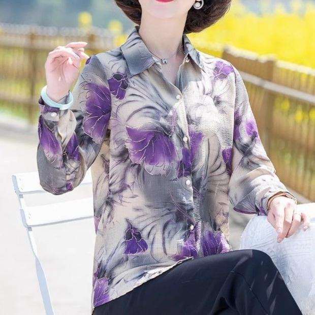 Vintage Broken Flowers Blouse Commute Single-breasted Female Clothing Folk Casual Round Neck Half Sleeve Shirt