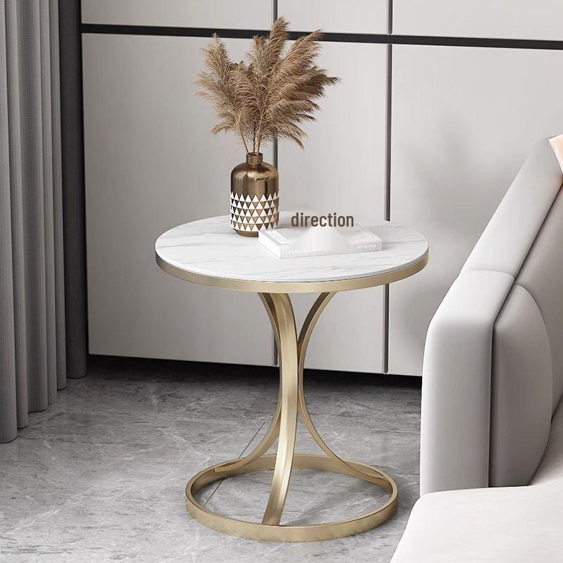 Elegant Sintered Stone Side Table - Marble Look, Small & Movable for Living Room or Balcony