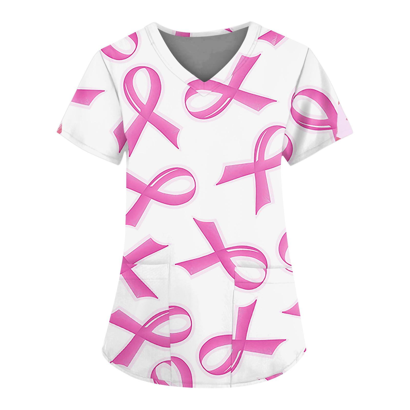 

Женские топы с короткими рукавами и v-образным вырезом с цветочным принтом, рабочая униформа, карманная блузка S белый