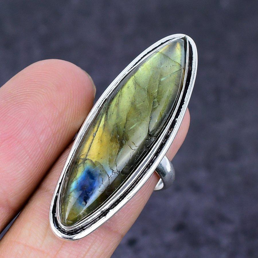 Labradorite Gemstone Handmade 925 Sterling Silver Jewelry Ring Size 7 s0C27