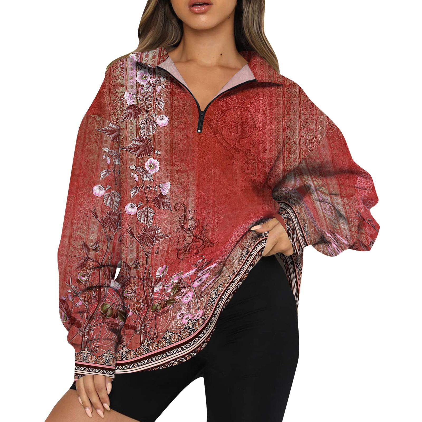 

Женская повседневная мода с длинным рукавом и принтом, свободный свитшот на молнии XXXL арбуз красный