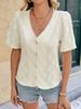 Spring and Summer New V-neck Solid Color Casual Jacquard Shirt Fashionable Sweet Lace Splicing Cardigan Shirt for Women