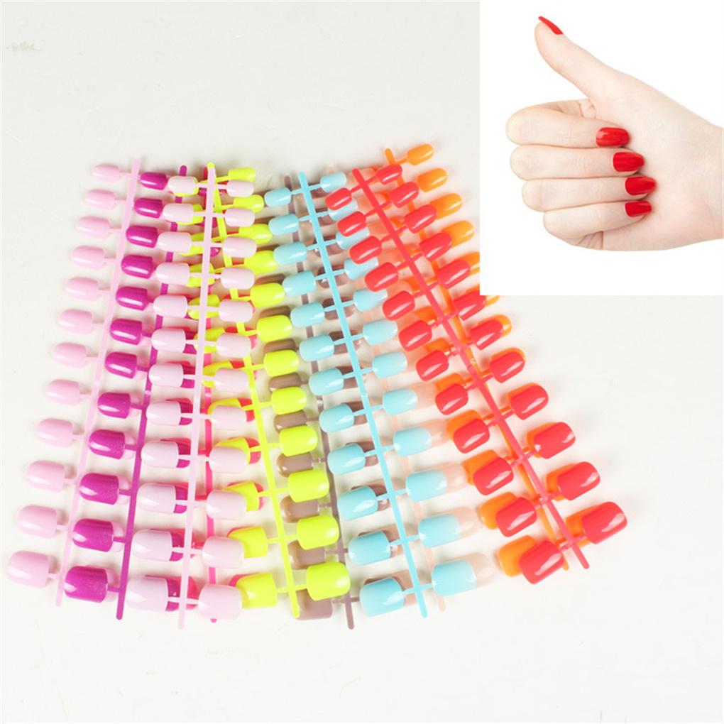 24 Pieces Solid Colorful Press On Nails DIY Durable French Elegant Colour-fast Personality Acrylic Nail for Manicure Salons