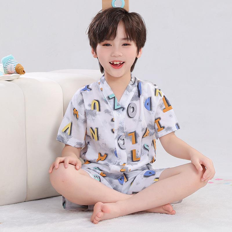Kids' Thin Cotton Silk Summer Pajamas Set for Boys & Girls - Home Wear for Middle & Older Children