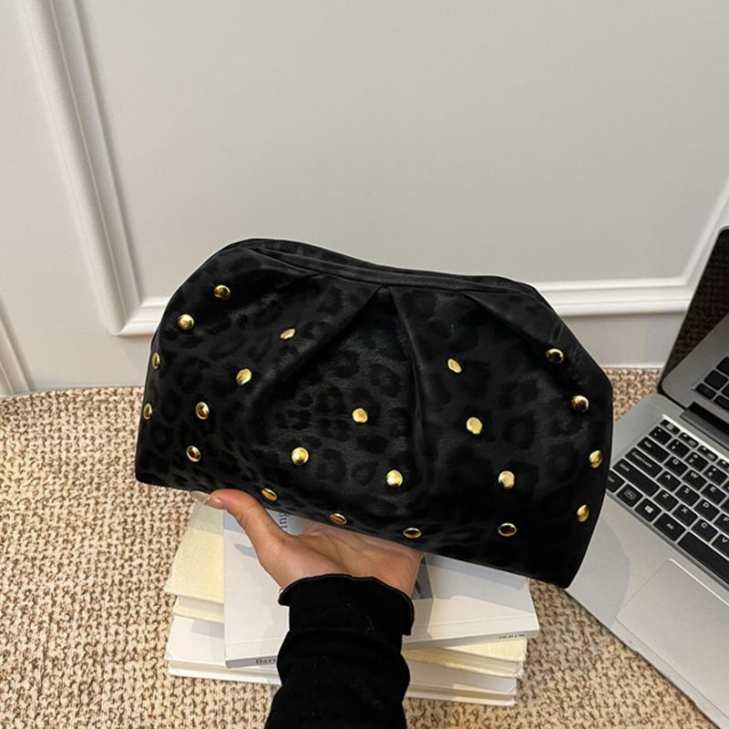 Trend Studded Women's Luxury Clutch Leopard Print Magnetic Clasp Clip Bag Designer High-end Cloud Bag Dinner Lipstick Coin Purse