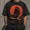 Vintage Washed Pirate Ship T-Shirt and Kids Tshirt, Dark Ocean Graphic Tee, Blood Moon Sailing Ship Shirt and Kids Tshirt, Gothic Nautical Unisex Gift