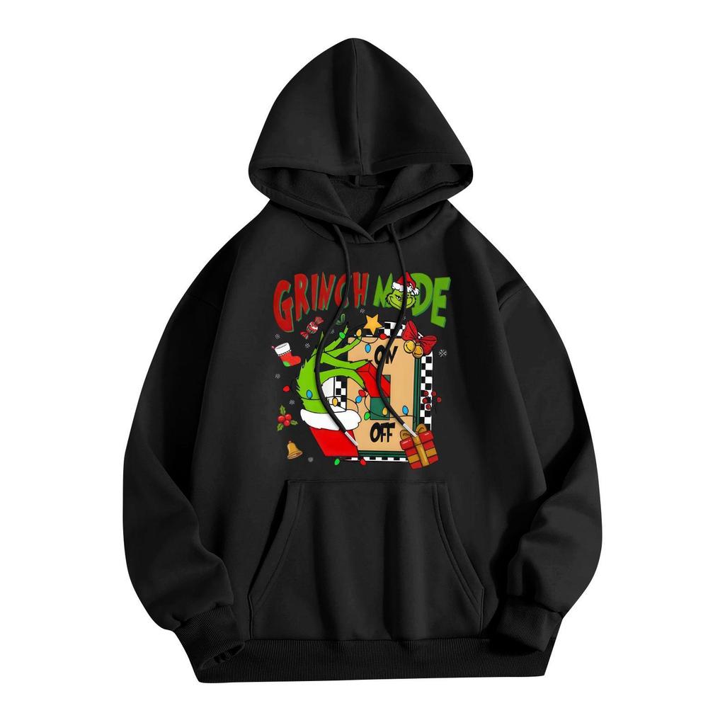 Women's Casual Comfortable Neck Hooded Long Sleeve Christmas Print Warm Sweatshirt
