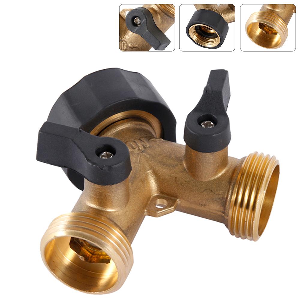 Garden Hose Splitter 2 Way Garden Water Distributor Solid Brass Y Valve Hose Connector Garden Water Hose Adapter 3/4 Inch Thread