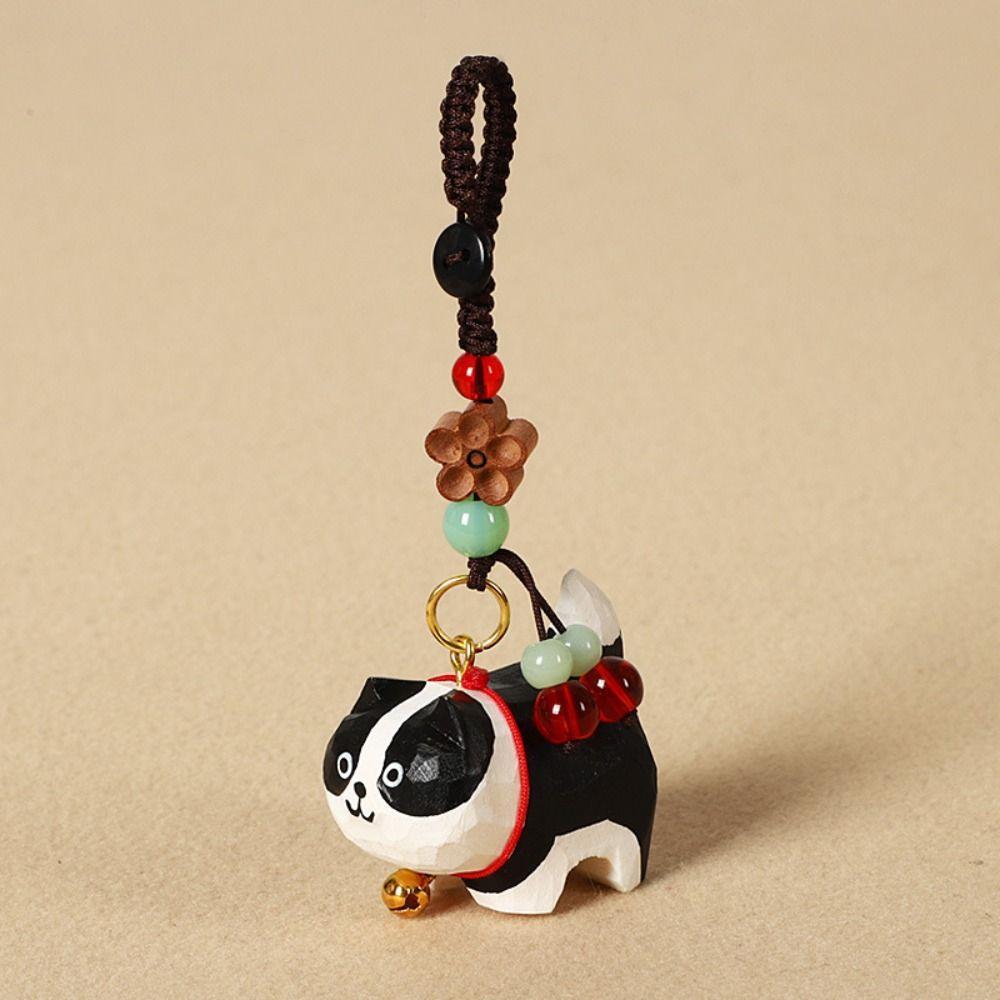 Beads Wooden Carved Dog Keychain Flower Car Keyring Creative Wood Shiba Inu Dolls Pendant  Girl/Boy