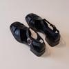 Sheepskin Version~ Retro Woven Shoes Women's Black Thick Heel Leather Hollow Breathable Summer Commuter Sandals