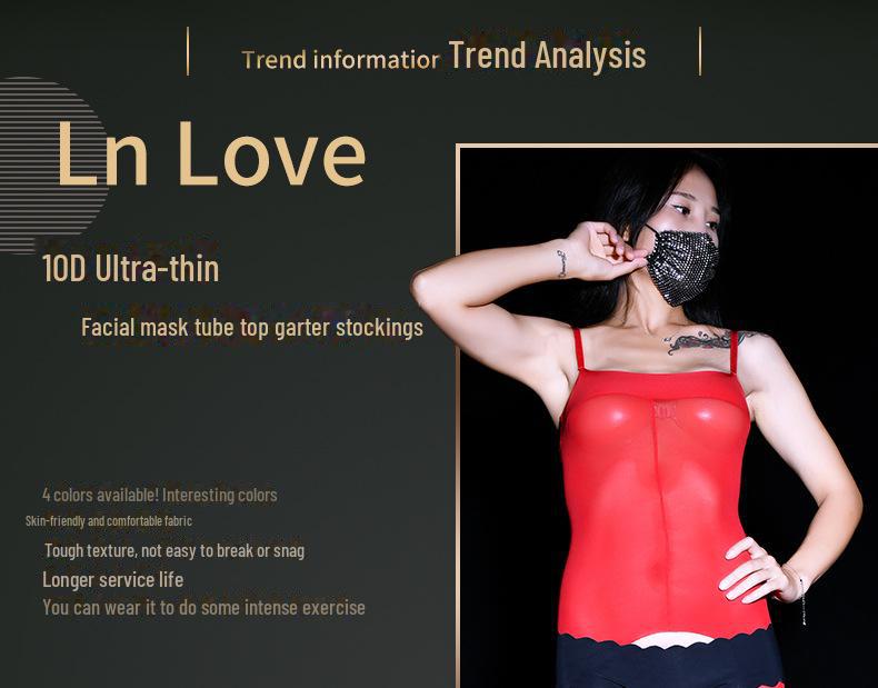 Qinghe 10D Transparente Strapsstrümpfe & Verstellbarer Träger Tube Top Body Set