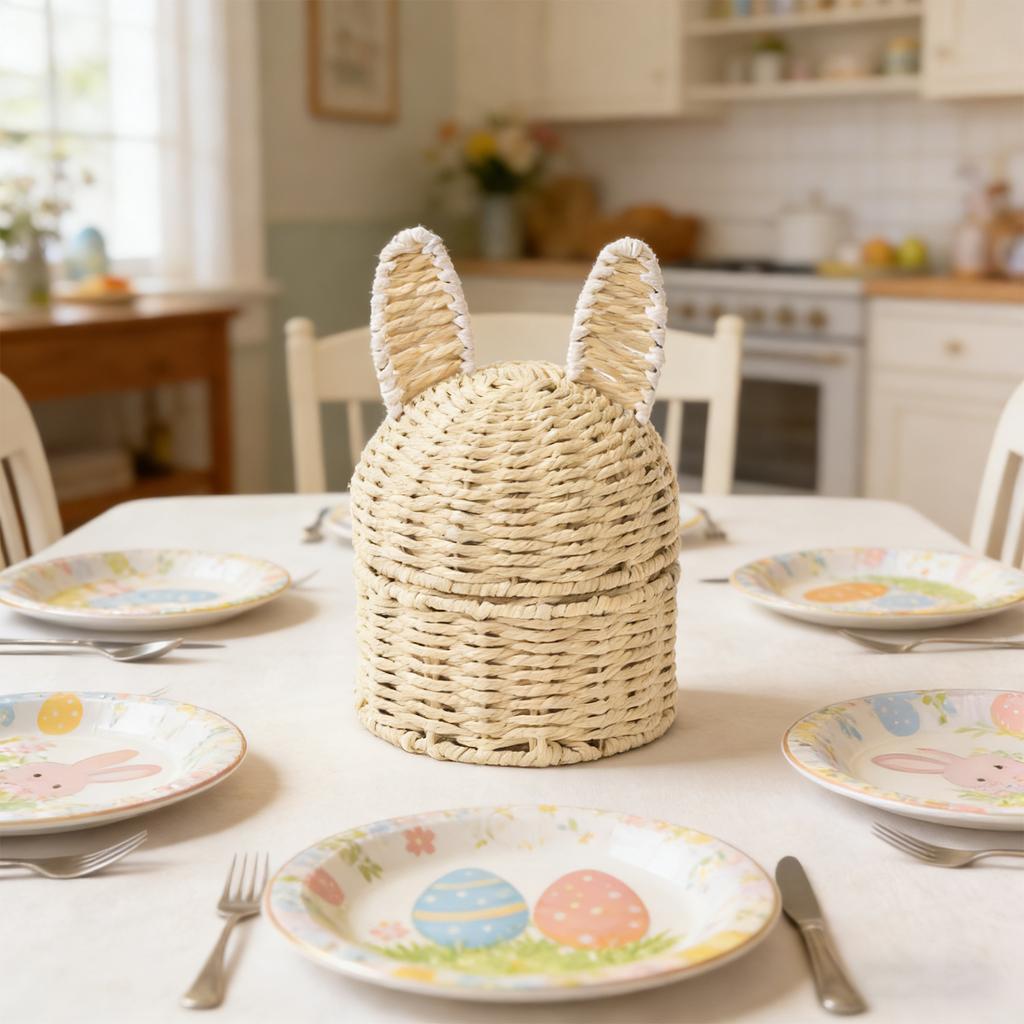 Handmade Woven Ear Storage Basket, Easter Egg Ornament Storage Basket, Paper Rope Creative Storage Basket