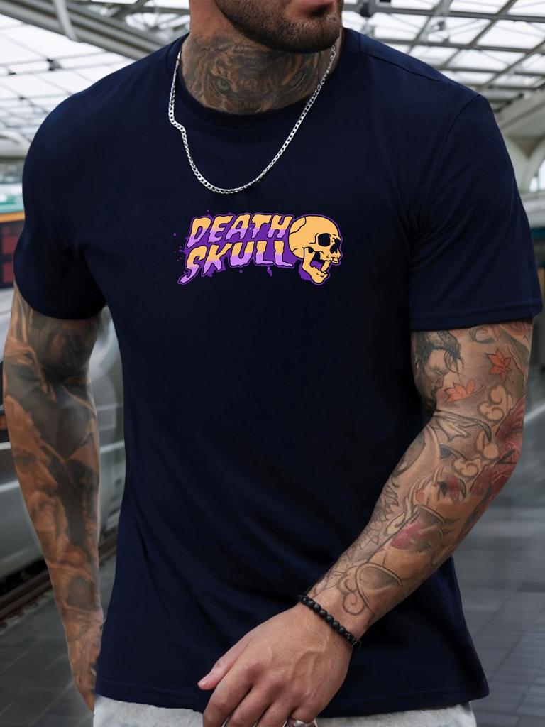 Short Sleeve TShirt Skull Mens 100 Cotton Pattern Printed Shirt Summer Round Neck Breathable Casual Fashion Cool Tee
